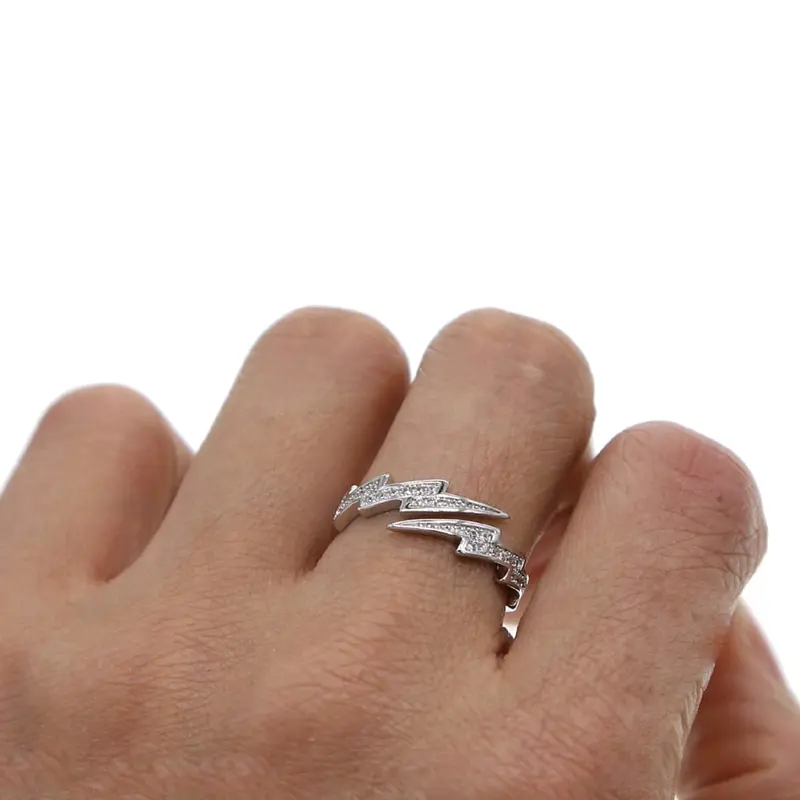 Cincin Elegan Desain Thunderbolt Black and White (Adjustable) Hadiah 6