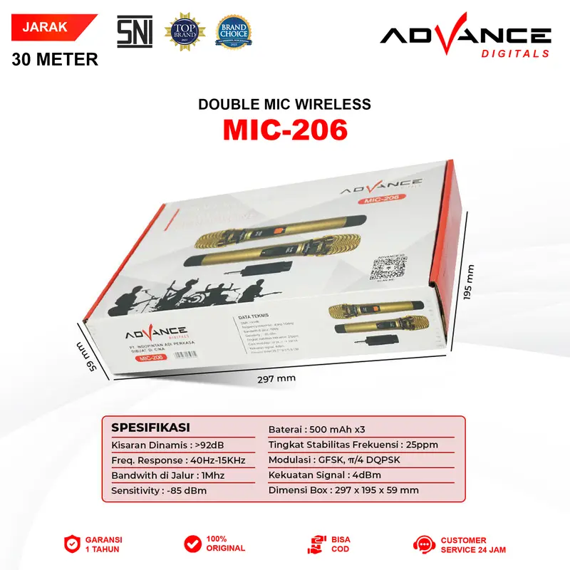【COD】Advance MIC-206 Double Mic Wireless Recharger Bisa digunakan untuk Souncard/Speaker Garansi Resmi 1 Tahun Gold Microphone 6