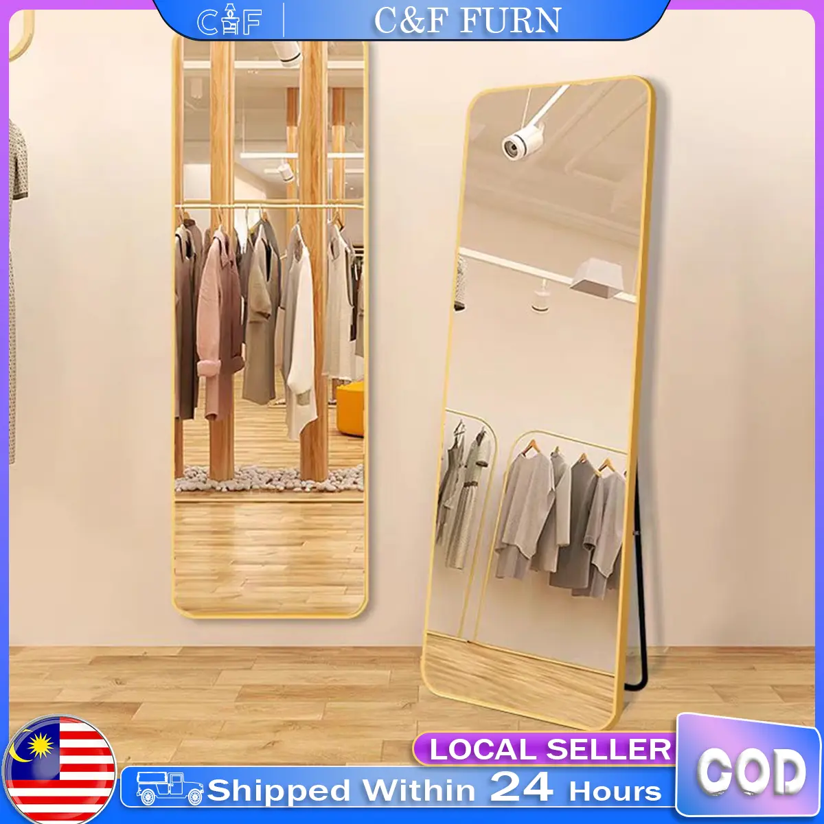 [Penebusan Kerosakan] Cermin Badan Penuh Berkualiti Tinggi 90/120/136cm Berdiri atau Dinding cermin  besar Mirror