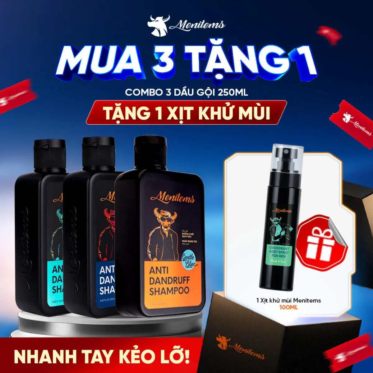 Dầu gội dưỡng tóc Menitems giúp ngăn gàu, giảm ngứa, dầu nhờn, cấp ẩm, phục hồi tóc hư tổn, chăm sóc tóc 250ml K1