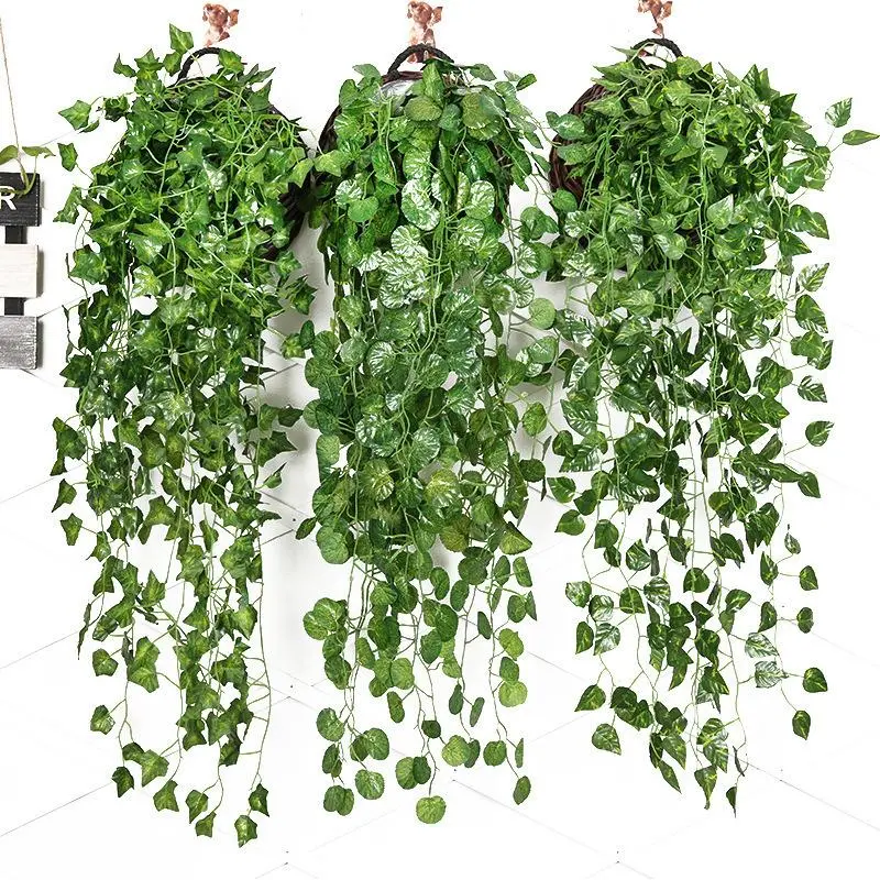 Simulation of green plants, dill wall hanging silk flowers, simulation of green rattan, home decoration, green plants, hanging baskets, fake flowers