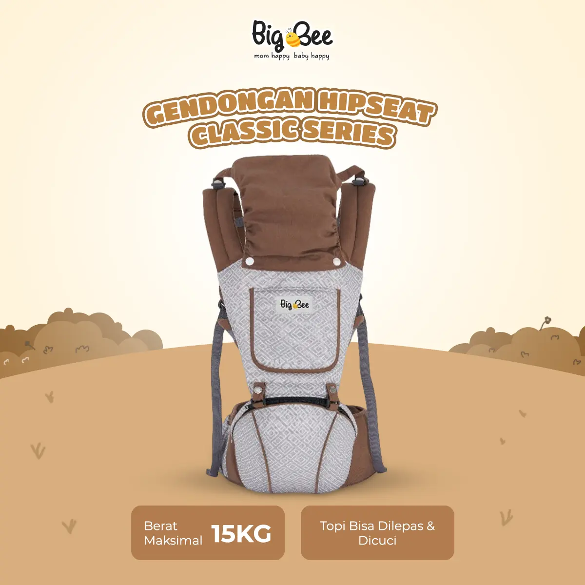 Gendongan Hipseat Saku Karakter Classic Cokelat BIG BEE BK15051