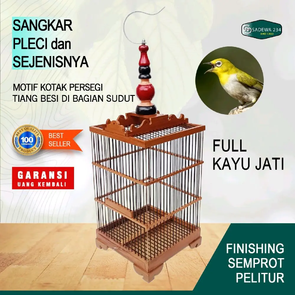 Sangkar kayu jati pleci Kolibri sogon dll