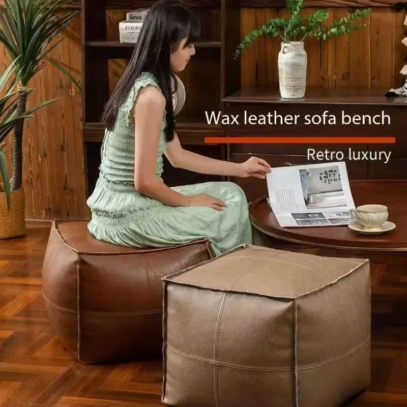 Sofa Low Stool Living Room Pouf Bay Window Bean Bag Leather Pier Set Cat Scratch Leather Leisure Old Clothes Storage Bag