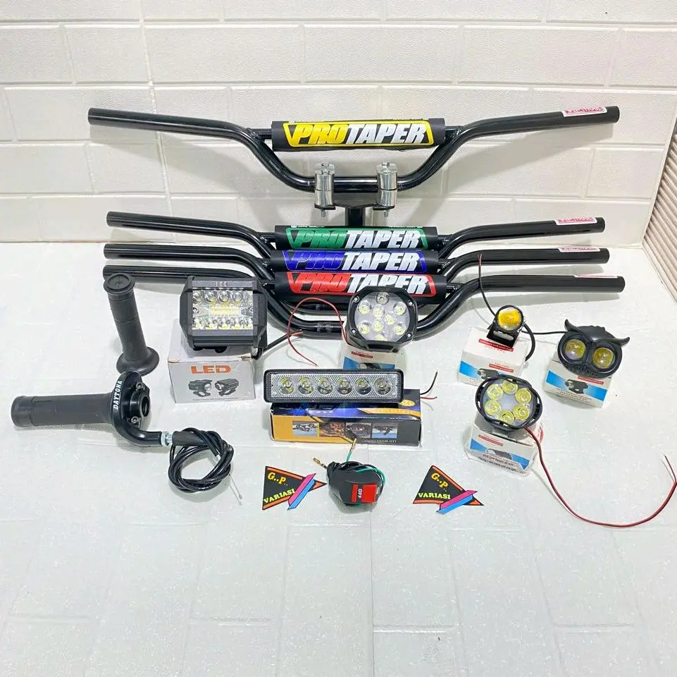 Paket lengkap stang crf D-Tracker Hitam+dudukan/adaftor stang+gas spontan daytona polos+lampu LED bonus saklar