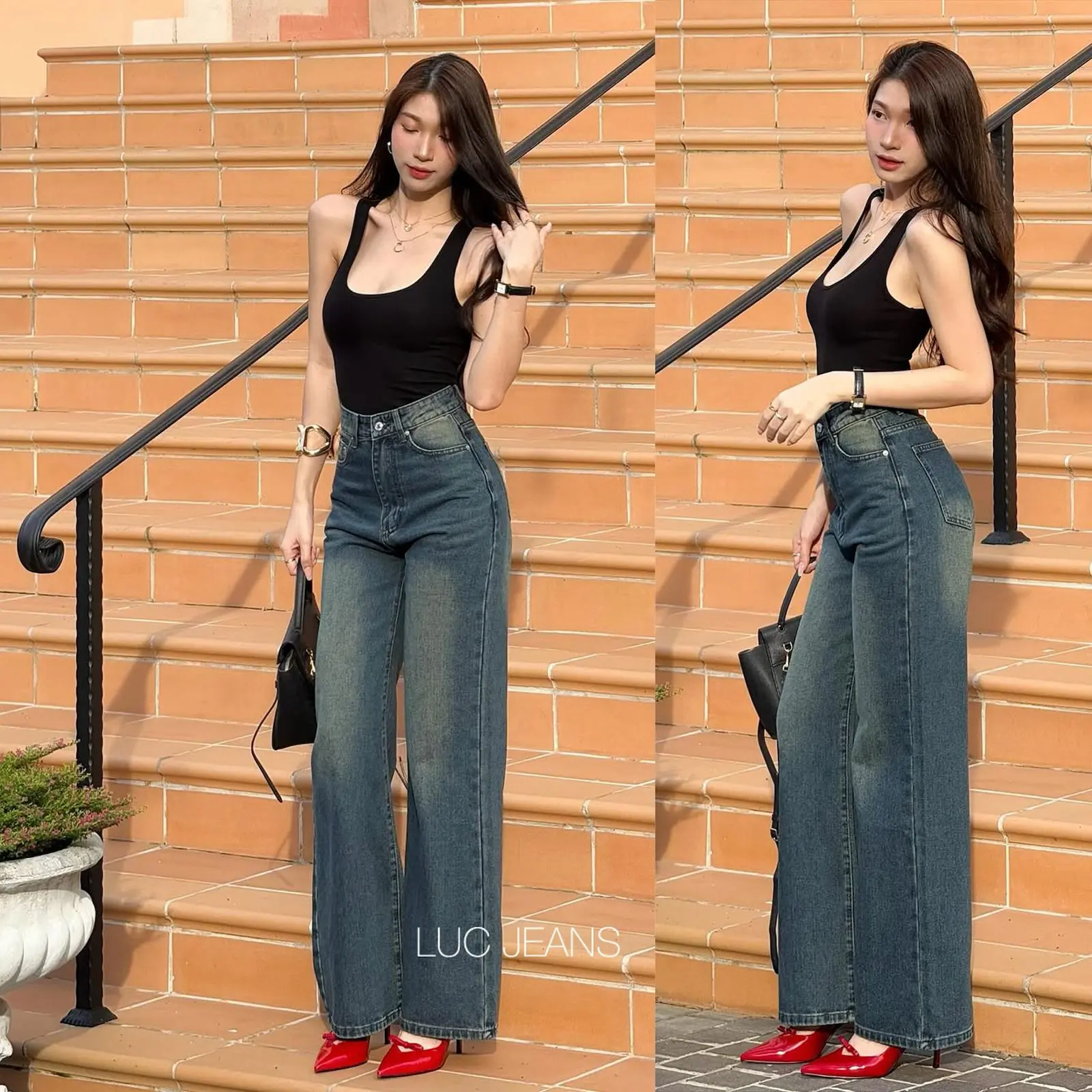 LUCJEANS-Ultra Highwaist Baggy  pants Vintage Loose Jeans Wanita Skena