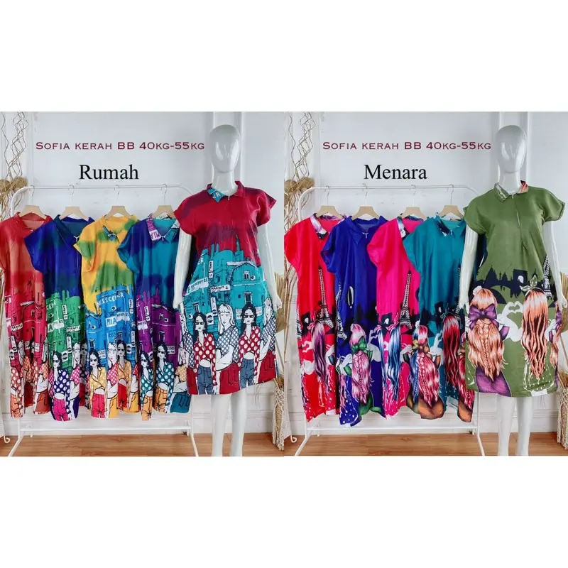 Daster Motif Busui Sofia Rayon Berkerah 3pcs Wanita Dress Panjang 2