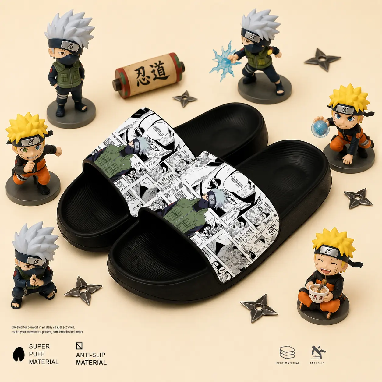 Sandal / Sendal Slip On / Slipper / Slide / Kokop / Laki laki / Cowok / Anak anak / Anti Licin / Empuk Nyaman / Kuat / Anti Licin / Karakter / Lucu / Kakashi