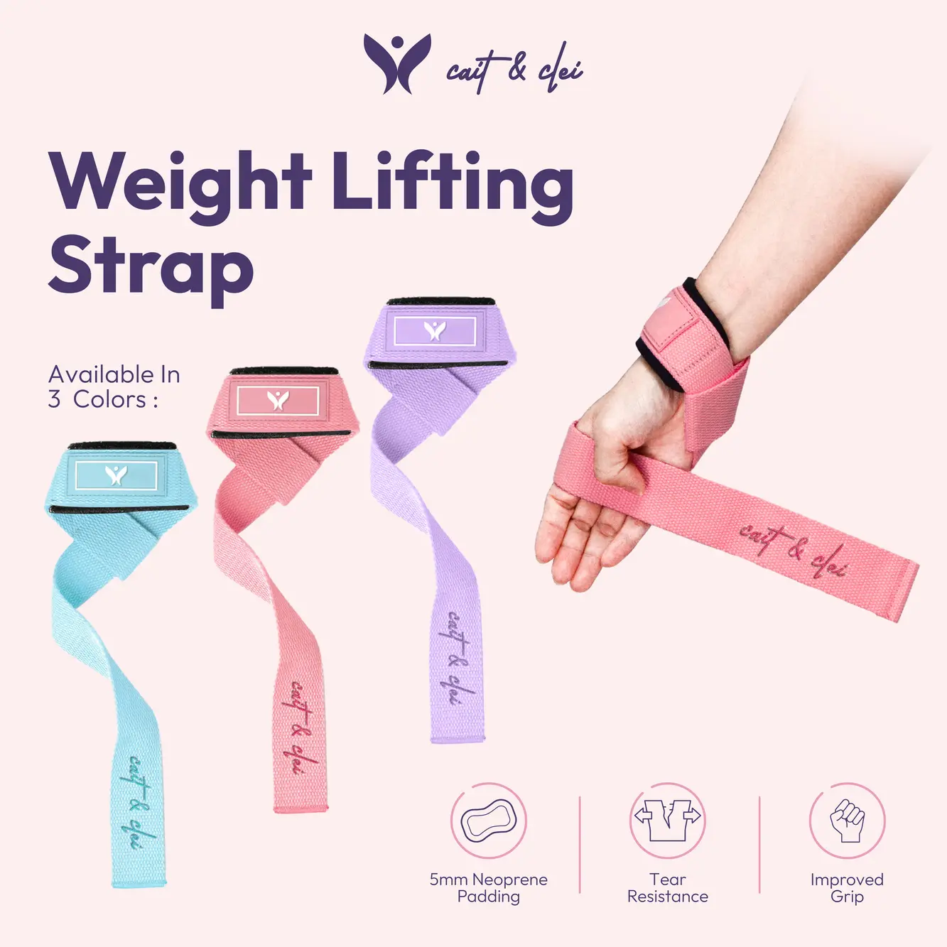 CAIT & CLEI Wrist Wrap Strap Support Weight Lifting Gym Fitness | Strap Angkat Beban wanita