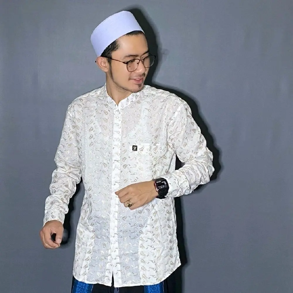 (COD) Zc Baju Pria Mewah Kemko Barukat ZABEER Slimfit Motif Full Bordir Timbul (info biar kaga kekecilan baca deskripsi nya) Koko Muslim Dewasa Nyaman Panjang Keren Putih