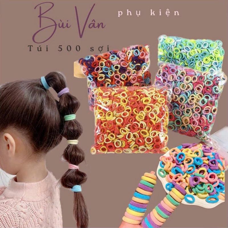 Set 500 Sợi Chun ( VẢI TRƠN)  cột tóc nhiều tông màu cho Bé gái Phụ Kiện Tóc