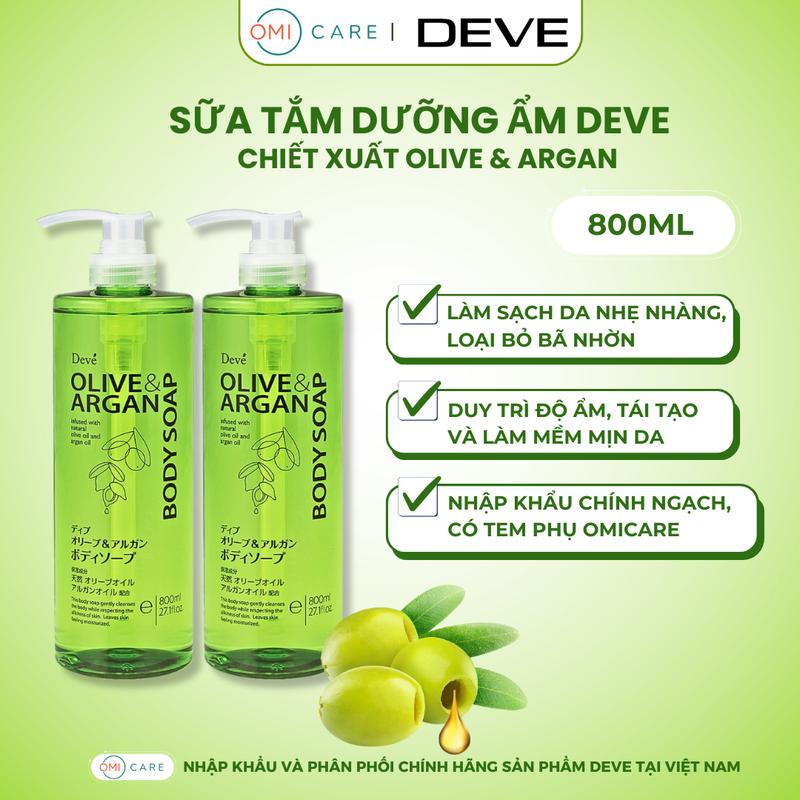  Sữa Tắm Chiết Xuất Dầu Olive & Argan Dưỡng Sáng Làm Mềm Da Deve Body Soap  800ml  