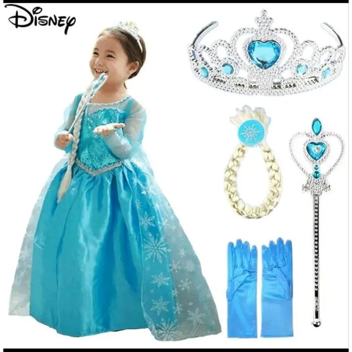 Dress Frozen Terbaru size 3-10y Free crown / magic wand