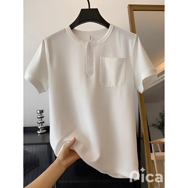 Áo Phông Nam Cổ Tàu 3 Cúc Túi Ngực Slimfit Cotton Tổ Ong Mới Nhất Pique Cộc Tay 