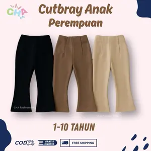 CHA Kids Celana Cutbray Anak Perempuan Premium Bahan Knit Melar Usia 3-12 Tahun Jahit Tengah Korean Style COD Gratis Ongkir Free Shipping Fashion
