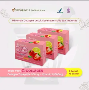 [3Box]C+Collagen-Minuman collagen Tripeptide 500mg+Vit c 1000mg untuk Kesehatan kulit dan Imunitas
