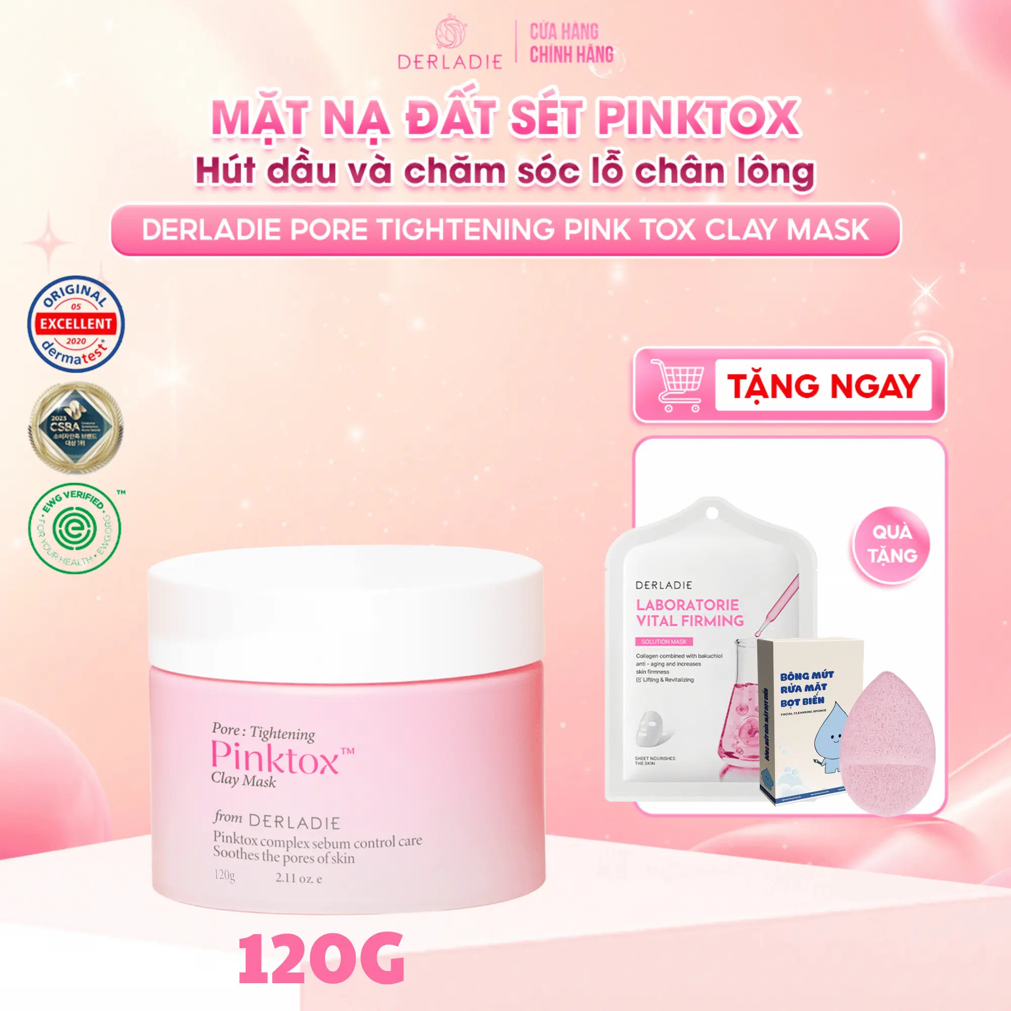 Mặt Nạ Đất Sét Hút Dầu Kiểm Soát Nhờn Derladie Pore Tightening Pink Tox Clay Mask