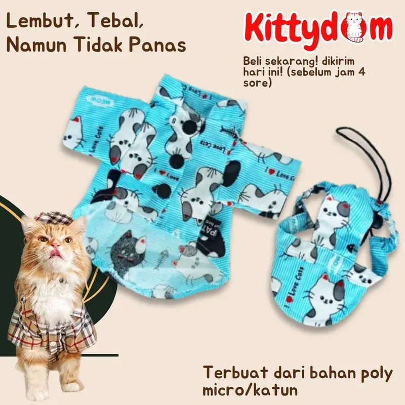 KITTYDOM Pakaian Kostum Hewan Baju Kemeja Kucing Plus Topi Baju Anjing Kelinci Monyet Cat Clothes Shirt Bundle 0