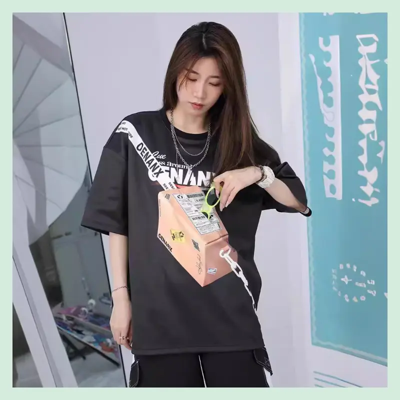 Couple Printed short-sleeved chest bag T-shirt for men and women, same style holiday gift