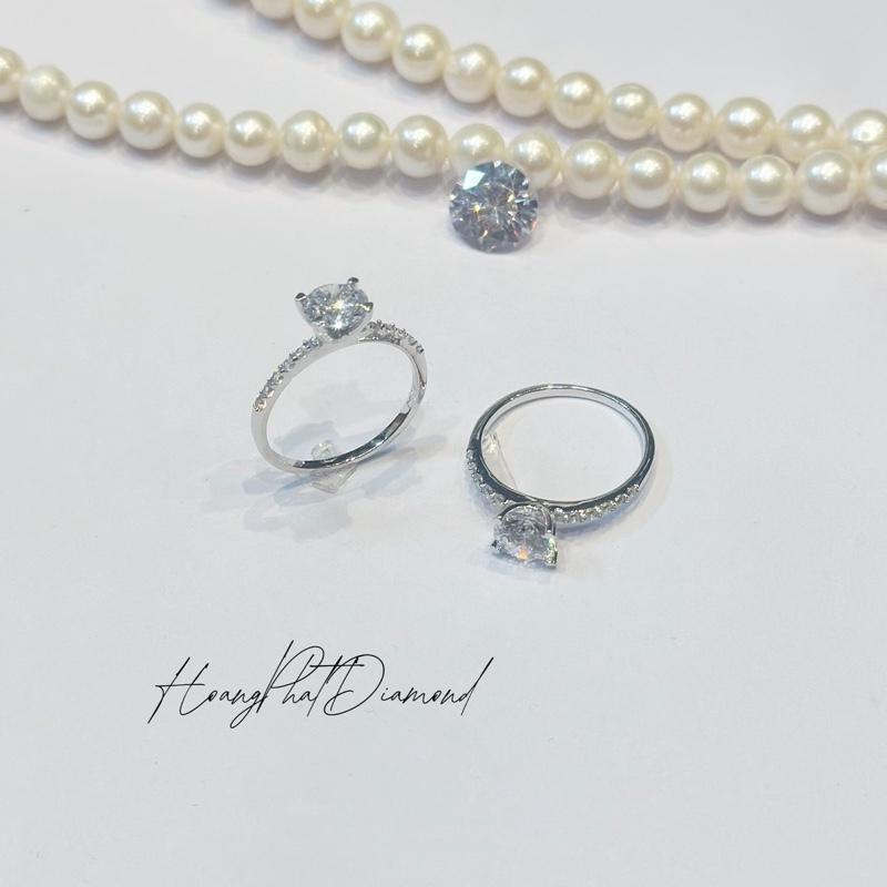 [ Hoàng Phát ] Trang Sức Nhẫn Bạc Ý 925 Một Hột 5li Tiểu Thư Đai Tấm Mảnh Xi Kim (N100)