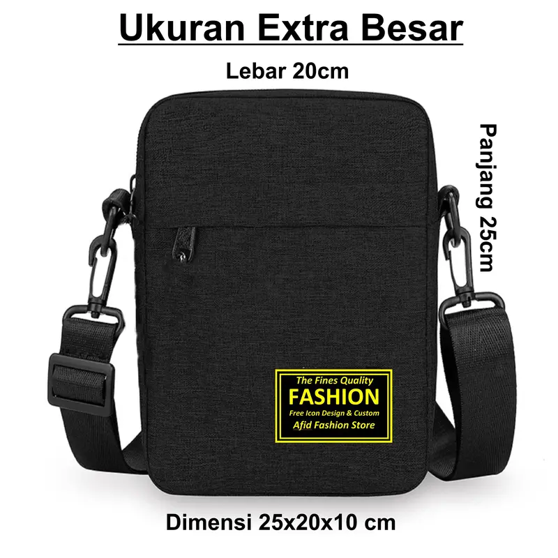 Tas Selempang Pria AS012EB Ukuran Besar Kpop Style Hitam Slingbag Crossbody Minimalis Cowok Halus 0