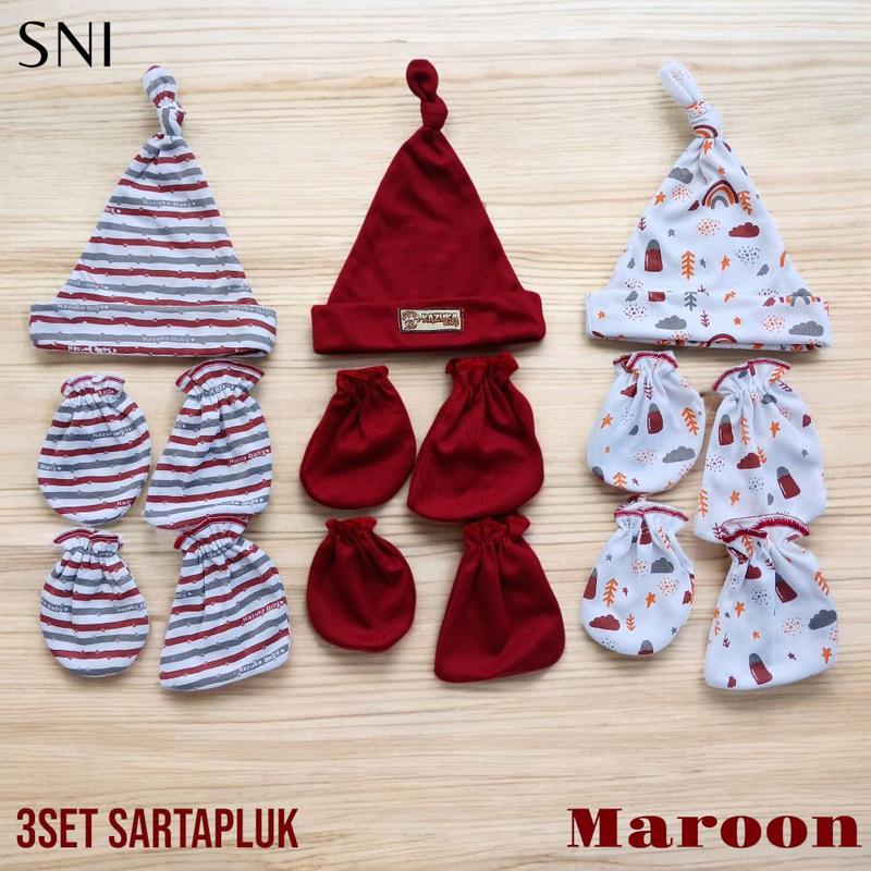 Product Introduction of 9in1 / 3 Set Topi Dan Sarung tangankaki Bayi Baru Lahir (SNI) Usia 0-3 Bulan Unisex Fashion 12