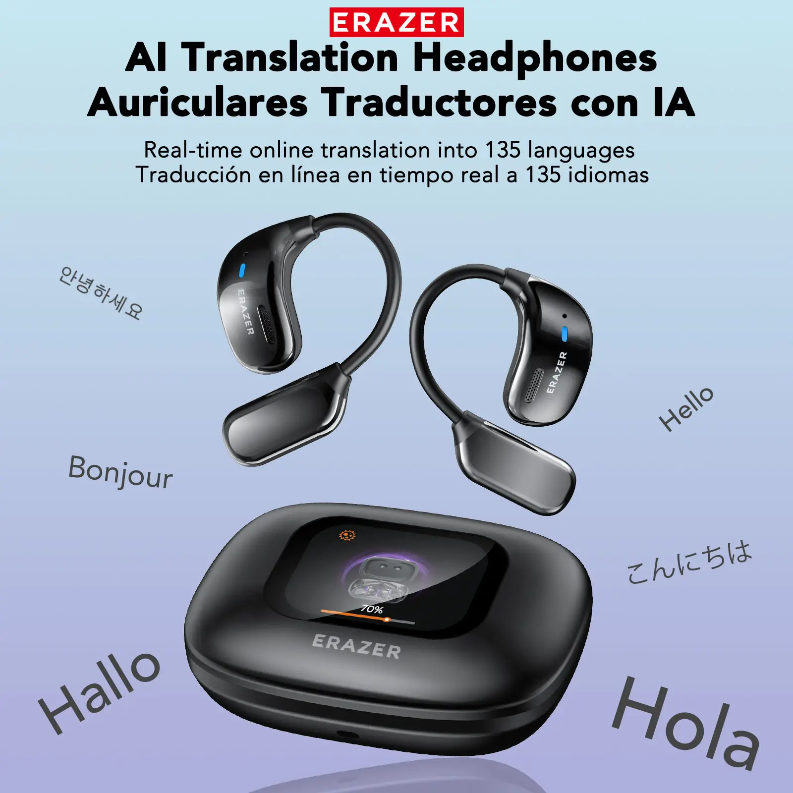 ERAZER XF23 Terjemahan AI OWS Headset Nirkabel Layar LCD penuh warna Headset Bluetooth Multifungsi