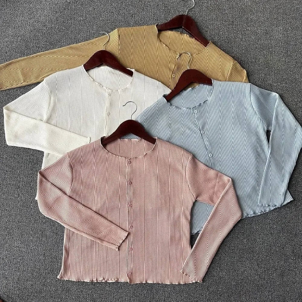 Atasan Cardigan Crop Wanita Rib Knit Premium