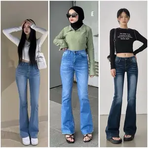 Celana Cutbray Jeans Retro Whisker Bahan Streach Hightwaist Wanita Panjang