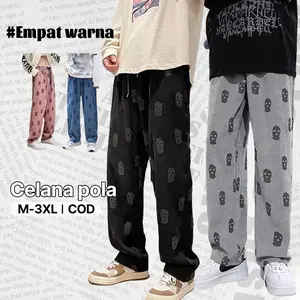 Celana y2k motif Pola modis Celana gombrong pria Celana pria korean style Paragraf yang sama Hitam Berwarna merah muda Menggambar sabuk Bahan katun Panjang Dewasa Kain snsb forma pants baggy  pants Karet Loose Santai Pendek baggy  pants