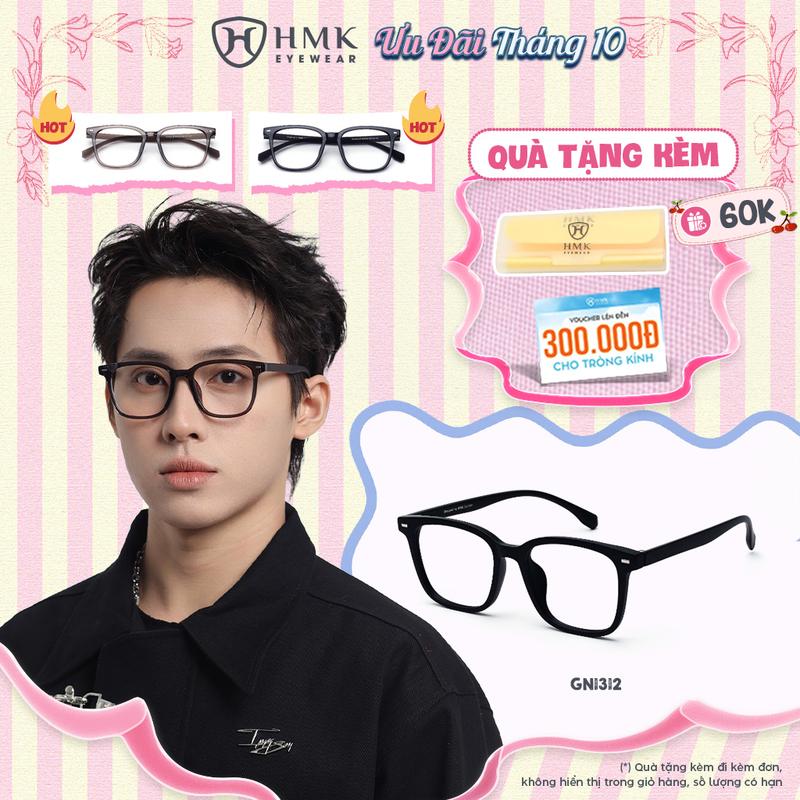 Gọng Kính Cận HMK Eyewear Nhựa Dẻo Vuông Thời Trang Unisex Nam Nữ Lịch Lãm Trưởng Thành Bền Bỉ Unisex - GN1312