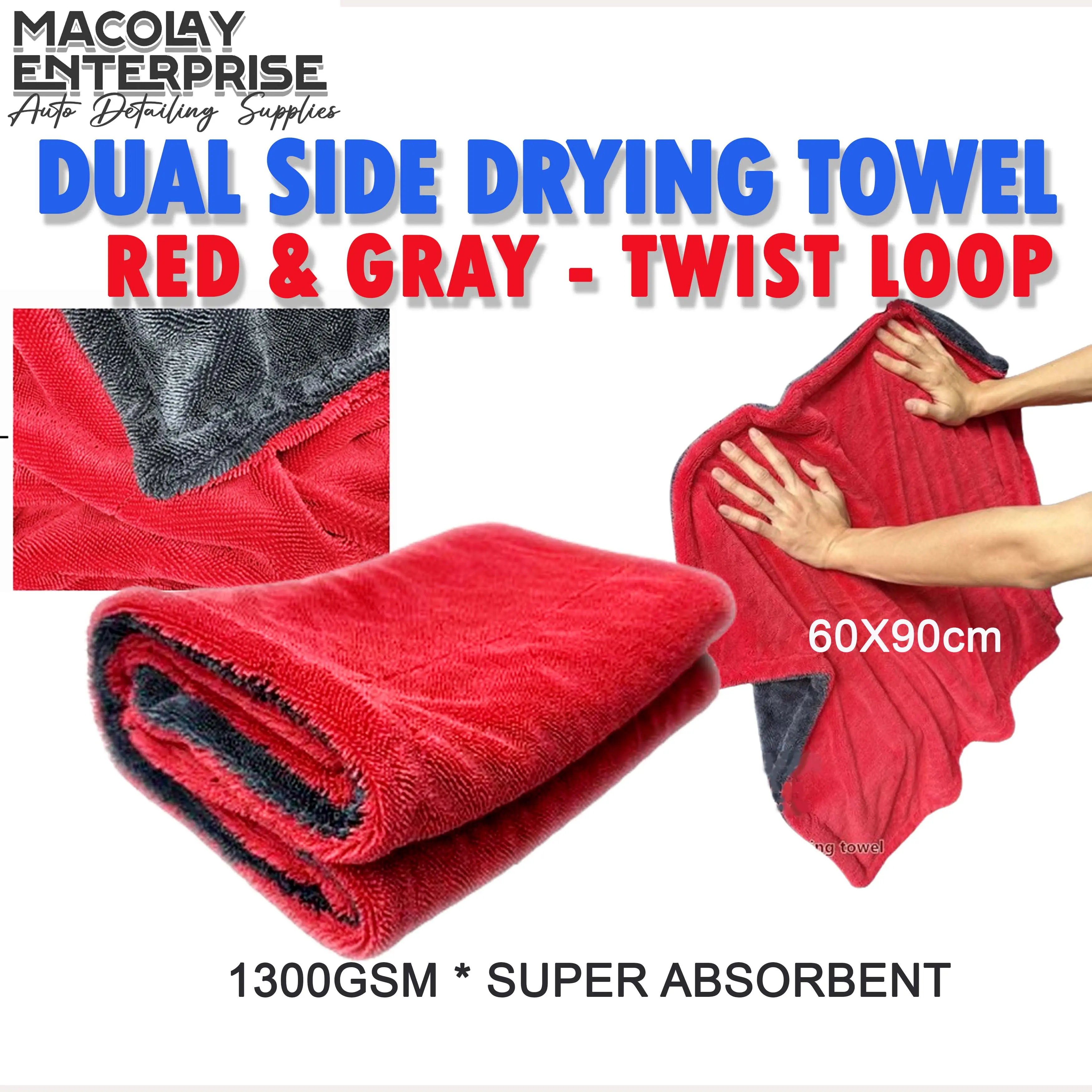 Red-Gray 1300gsm Double sided Twisted Fiber Premium Car Drying Towel Macolay Enterprise