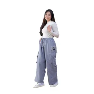 Celana Panjang Cargo Wanita Highwaist Premium Jumbo Kulot Panjang Karet Casual Loose Katun Bawahan Dewasa Dengan Saku Depan Kanan Kiri Dan Saku Cargo Bahan Matt Micro Catton