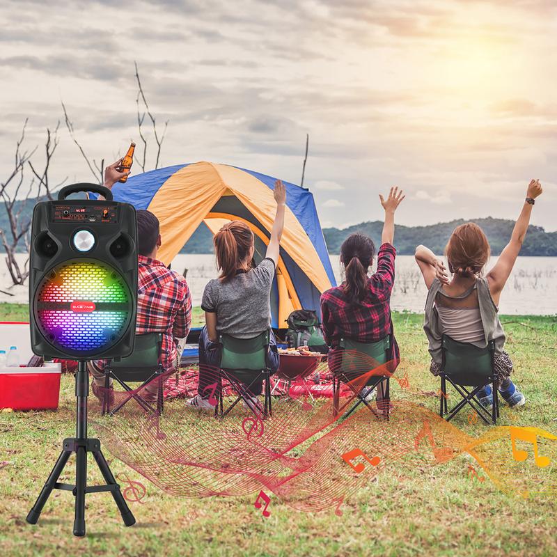 Portable Bluetooth Speaker Wireless Loud Big Party Speaker with Light and Stand, Kareoke Machine with Microphone Support Remote, FM, TWS, AUX, USB for Phone Home Outdoor 4