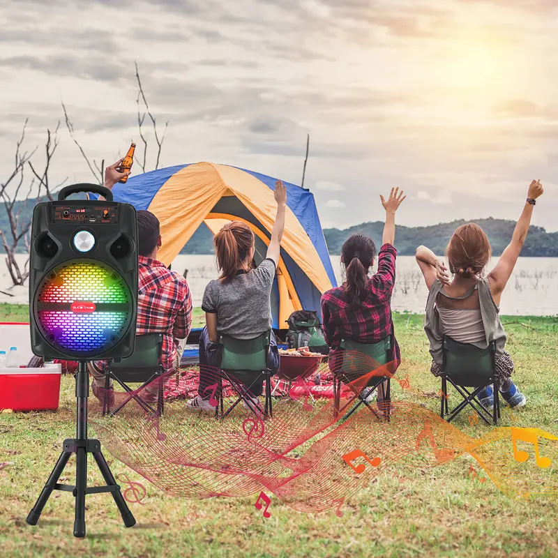Portable Bluetooth Speaker Wireless Loud Big Party Speaker with Light and Stand, Kareoke Machine with Microphone Support Remote, FM, TWS, AUX, USB for Phone Home Outdoor 4