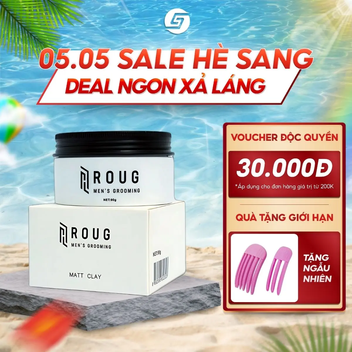 Sáp Vuốt Tóc Roug Men’s Grooming Matt Clay 90g - Sáp Roug Trắng Dành Cho Tóc Dày, Hỗ Trợ Chăm Sóc Tóc Bổ Sung Dưỡng Chất Cho Tóc - Tặng lược Roug