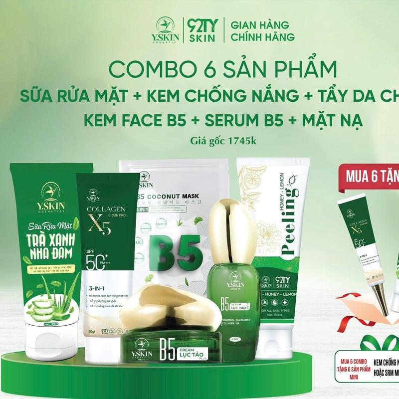  Combo 6 sản phẩm chăm sóc da toàn diện Yskin : sữa rửa mặt  tẩy da chết  serum B5  Kem face B5 kem chống nắng  mặt nạ B5 