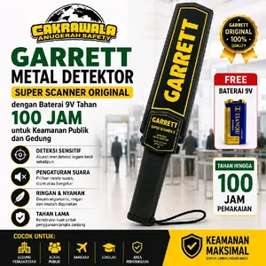 Garrett Metal Detektor Super Scanner Original dengan Baterai 9V Tahan 100 Jam untuk Keamanan Publik dan Gedung Deteksi Sensitif & Pengaturan Suara Diam Bergetar
