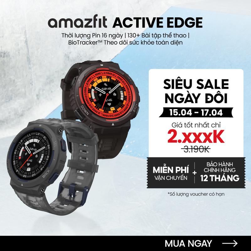 Đồng hồ thông minh Amazfit Active Edge - 46mm | Smartwatch Kháng nước 10 ATM- Hàng Chính Hãng - Bảo hành 12 tháng