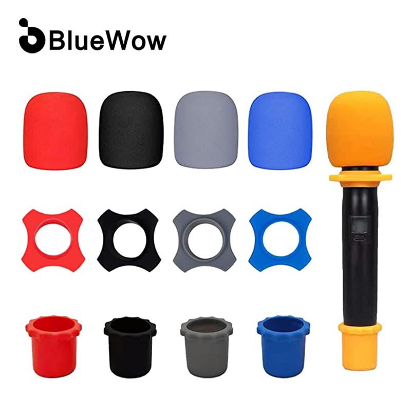 BlueWow-Micro Không Dây Cầm Tay, Vỏ Xốp Kính Chắn Gió, Vòng Silicon Bảo Vệ Mic Chống Lăn, Giá Đỡ Tay Áo Thanh Dưới Cho Thiết Bị KTV DJ