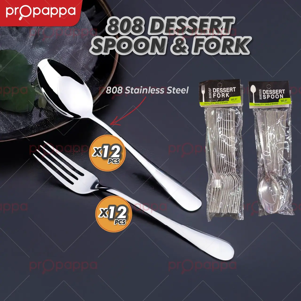 Propappa - [12Pcs/Pack] Stainless Steel Spoon Or Fork Tableware Set Thick Cutlery Utensils