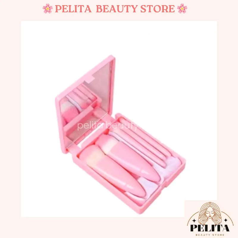 Kotak box make up 5 kuas brush + cermin set 5 in1  makeup kosmetik portable 6