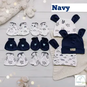 3 Set Topi Sarung Tangan Kaki Bayi Baru Lahir Baby Newborn Kucing Awan Seri Warna 0-3 Bulan Katun Premium