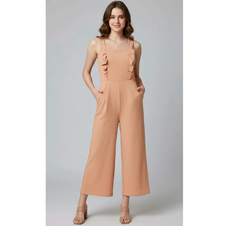 Jumpsuit Wanita Bahan Nara Knit Resleting Belakang