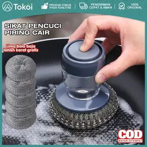 Tokoi 6PCS Sikat Cuci Panci Inovatif & Dispenser Sabun Sabut Kawat Bisa Dilepas-Pasang & Diganti Wire Brush Sikat Sabut Kawat 2-in-1 Super Praktis Hemat Hygienis