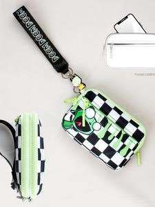 Cartera para mujer de dos en uno con cuadros coloridos, bolsa de teléfono de nylon antirrobo RFID, pulsera multifuncional a la moda, elegante y práctica