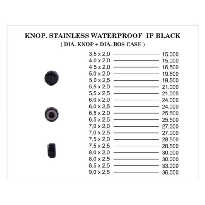 Knop Label Jual KNOP.STAINLESS STEEL WATERPROF IP BLACK (DIA KNOP + DIA BOS CASE ...