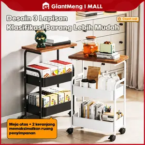 Rak Penyimpanan 3 Susun Beroda Multifungsi | Troli Organizer Dapur Ruang Tamu Kamar Tidur Hemat Ruang