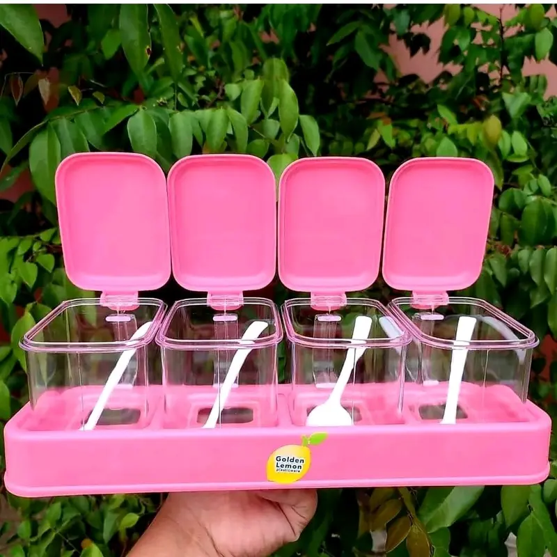 Tempat Bumbu Set 4 in 1 Wadah Bumbu Set Sekat 4 dengan Tutup dan Sendok Dapur Garam Kitchenware Salt 3