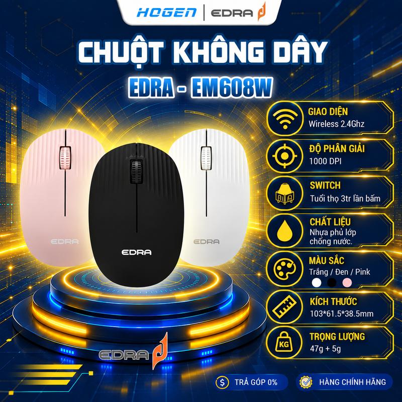 CHUỘT KHÔNG DÂY EDRA EM608W | WIRELESS 2.4Ghz | 1000 DPI | TUỔI THỌ 3 TRIỆU LẦN BẤM